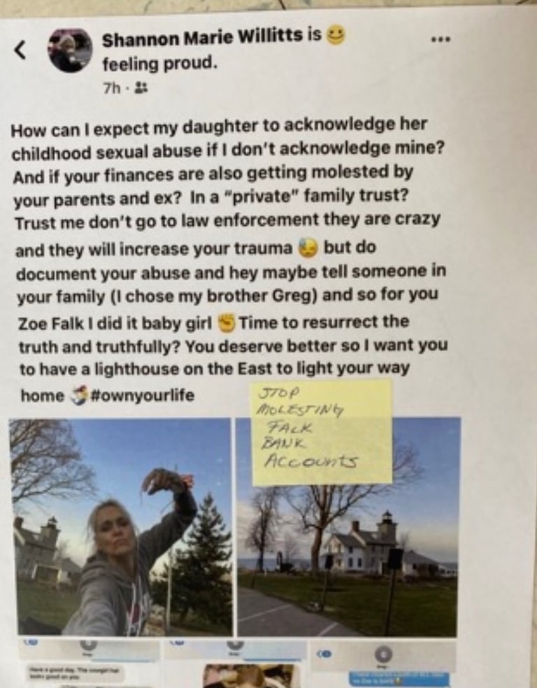 I've been reporting the Willitts, Michael Falk and Zoe Falk and Brian Witt sexual abuse for 3 years