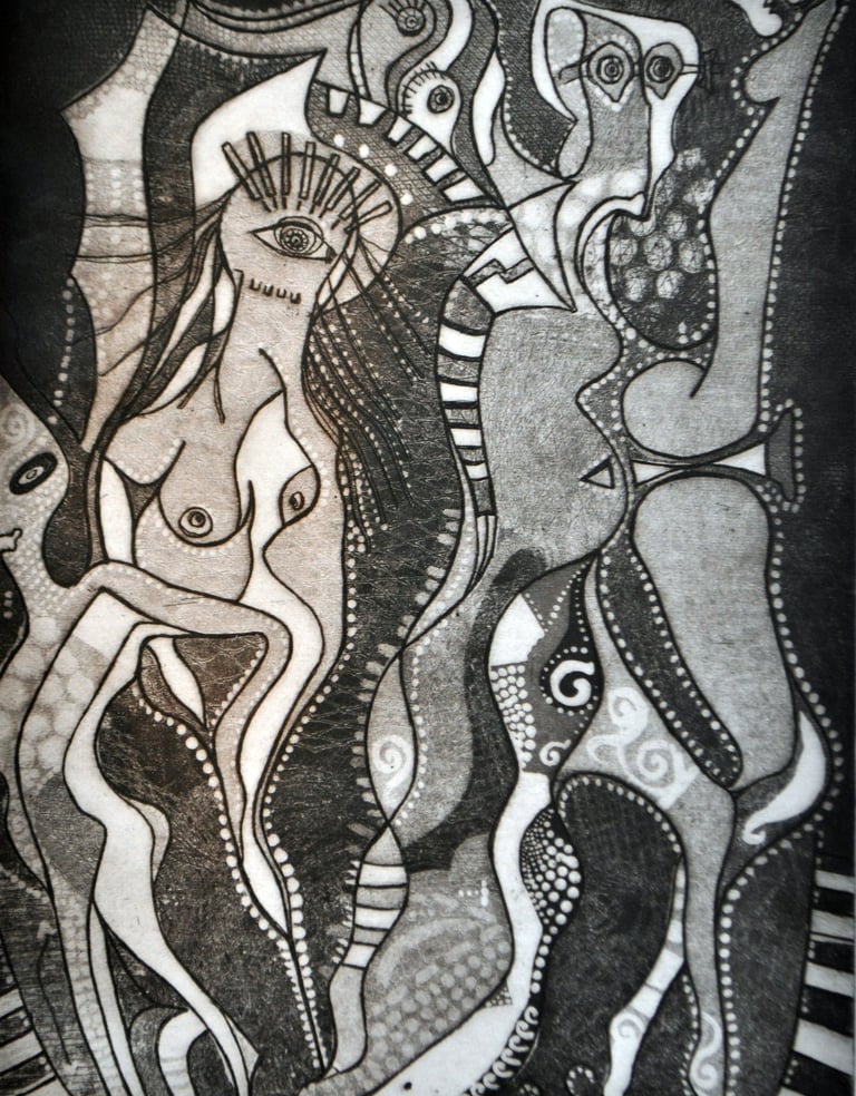 Opus, a limited edition print of 75, in which Kristina has used soft ground etching with aqua-tint.
