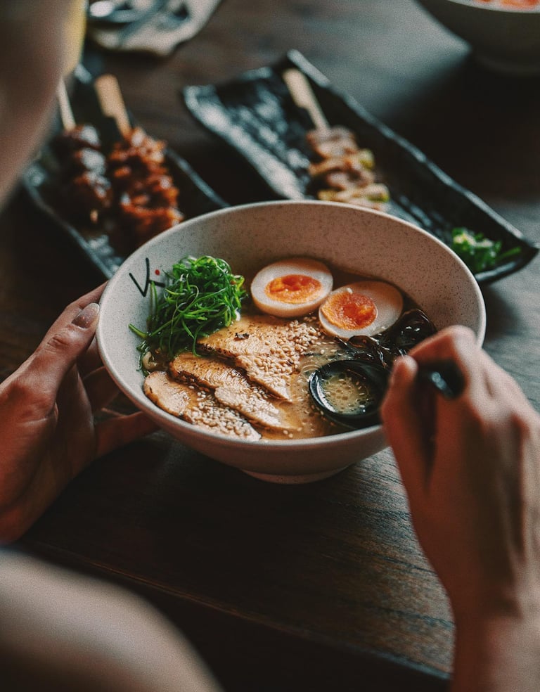 Kenji Ramen Bali signature ramen bowl - 24-hour slow-cooked broth with fresh ingredients
