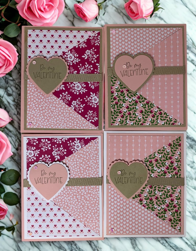 Set of 4 pink and tan Valentine cards