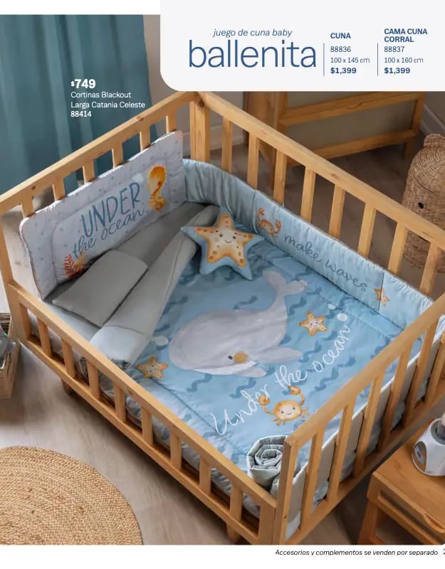 Cunero azul con estampado de ballena modelo Ballenita de la marca Vianney