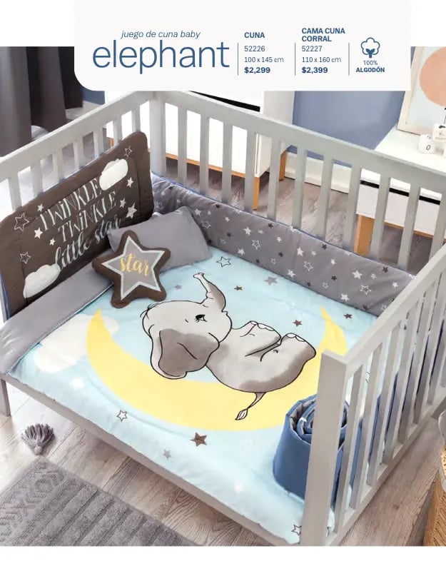 Cunero azul con estampado de elefante modelo Elephant de la marca Vianney