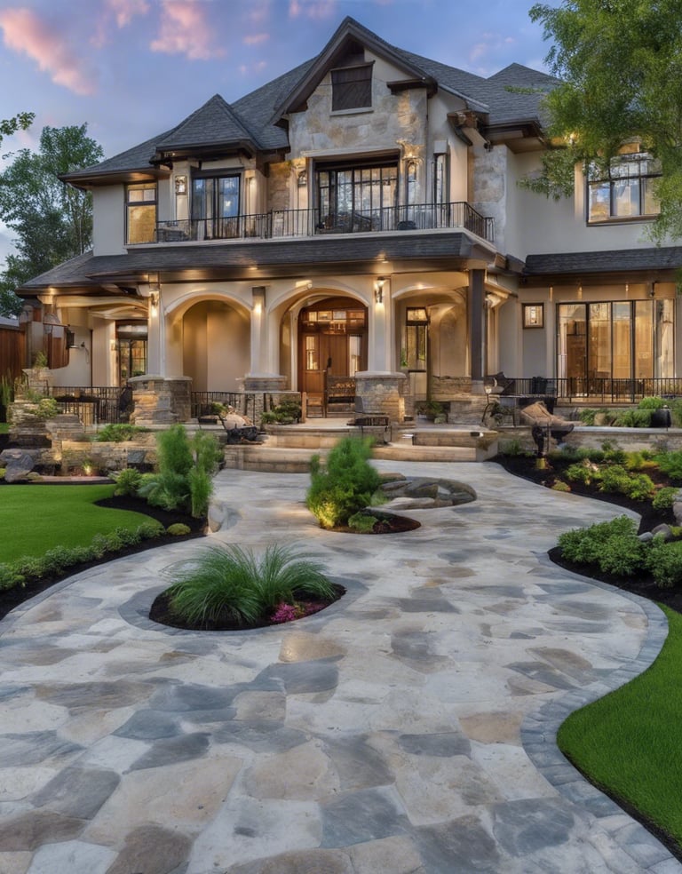 green flower garden viewing sea under white and blue skies