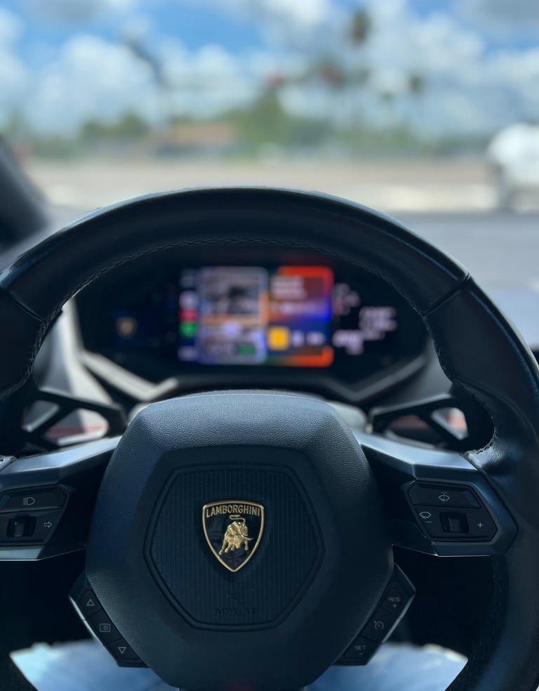 a steering wheel of a car with a steering wheel