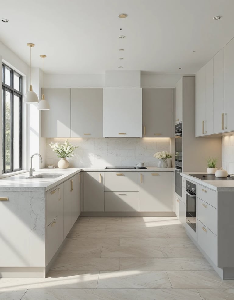 A bright modern kitchen with neutral tones