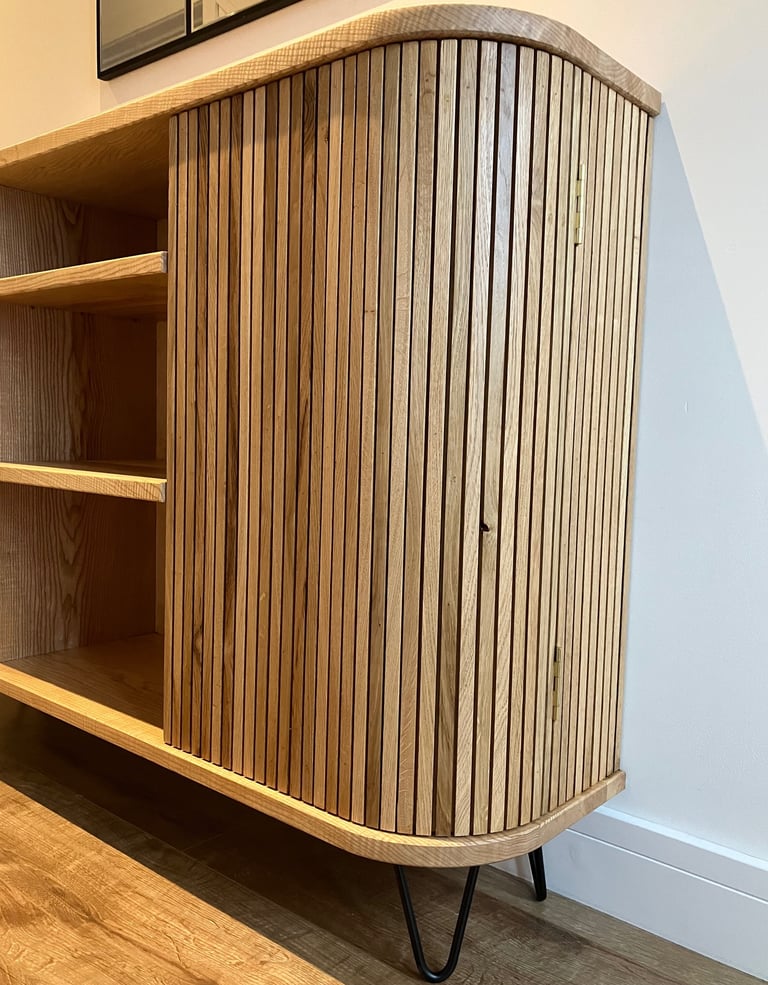 Oak and ash sideboard bookcase curved doors oak strips furniture