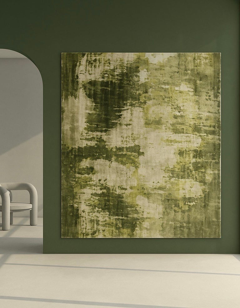 Handloom printed abstract green rug AT-1265 -Vezari Living