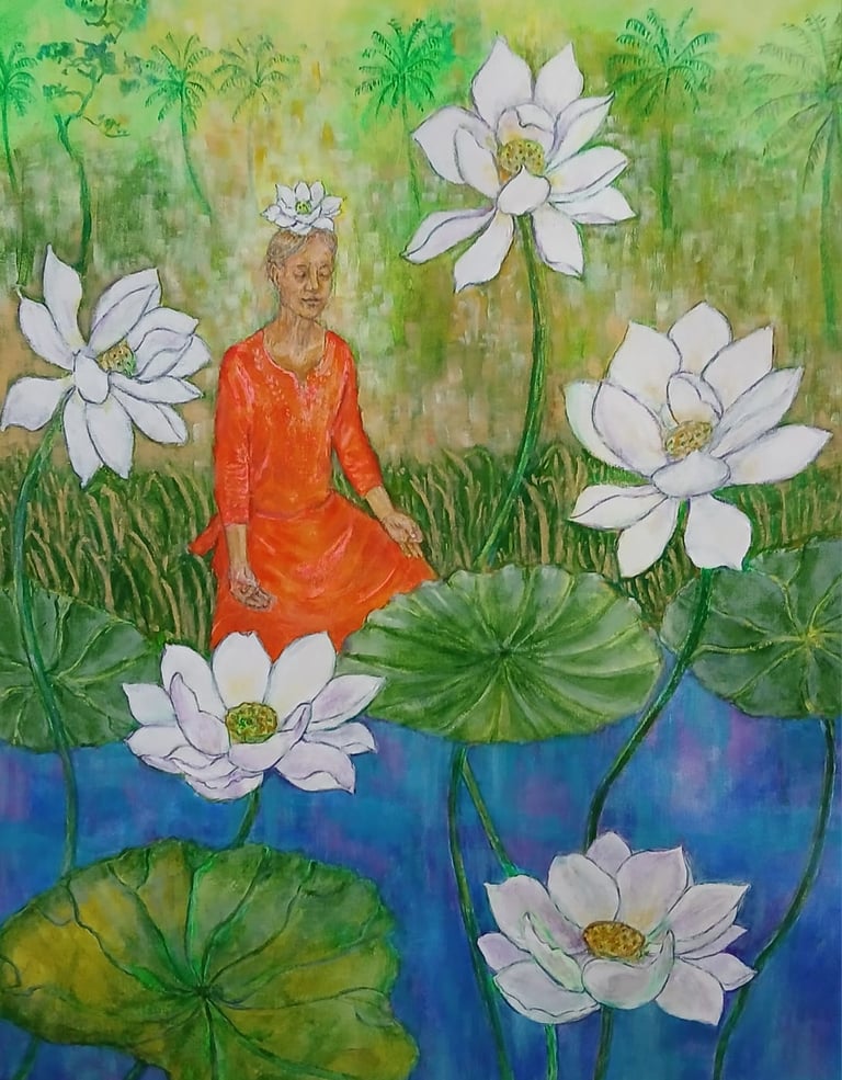 The Sahasrara Chakra is blooming as the meditator achieves union with God
