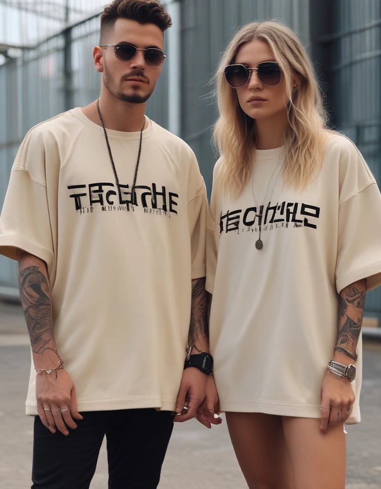 chico y chica con camisetas techno 