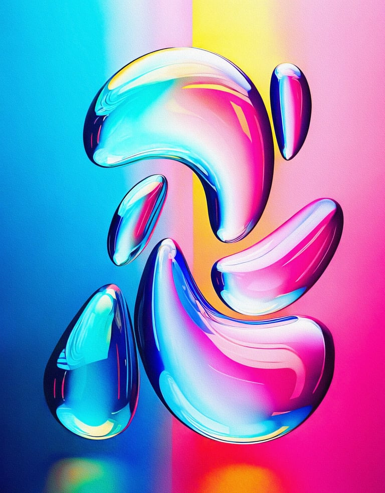 A colorful abstract painting of rainbow orbs.