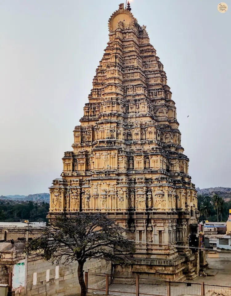 Raja Gopuram of Virupaksha Temple in Hampi, viewed from Hemkuta Hills.
