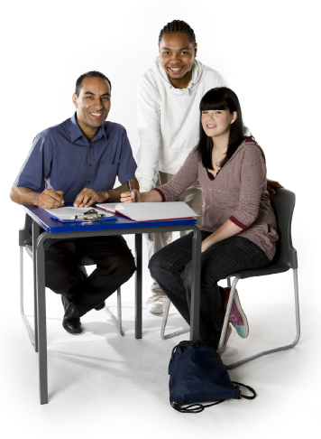 Image of three adults that are studying