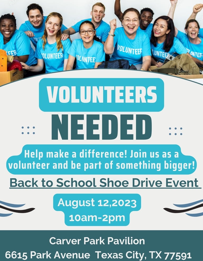 a group of people in blue shirts and blue jeans are posing for a volunteer