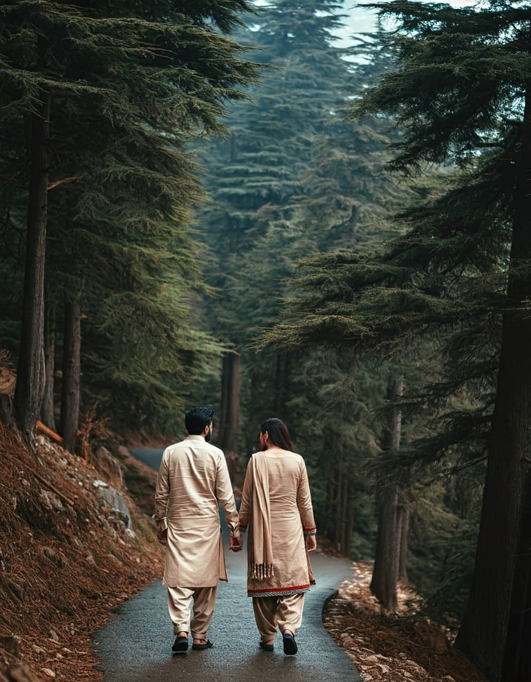 Couple walking at Dungagali track nathiagali