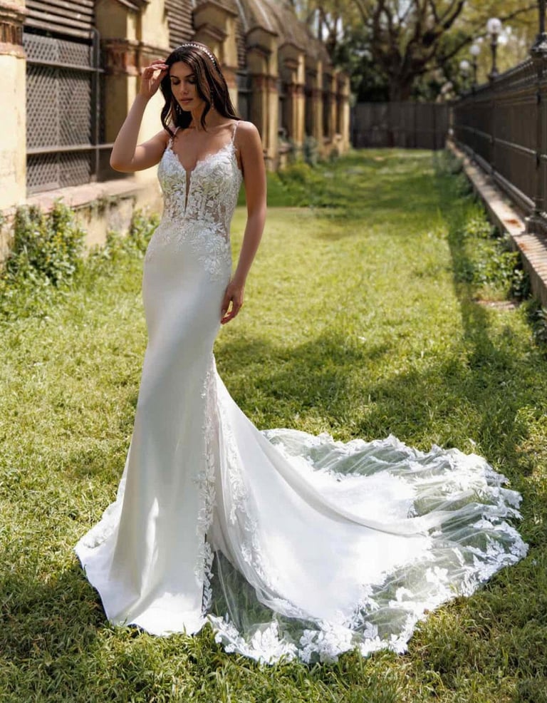 a woman in a white dress standing in the grass