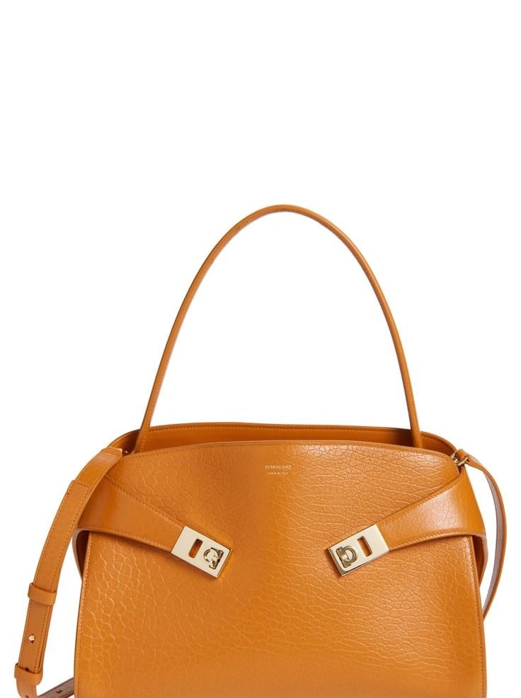 Small Hug Grained Leather Top Handle Bag