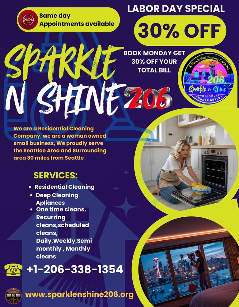 a bright colorful flyer to support Sparkle n Shine 206 