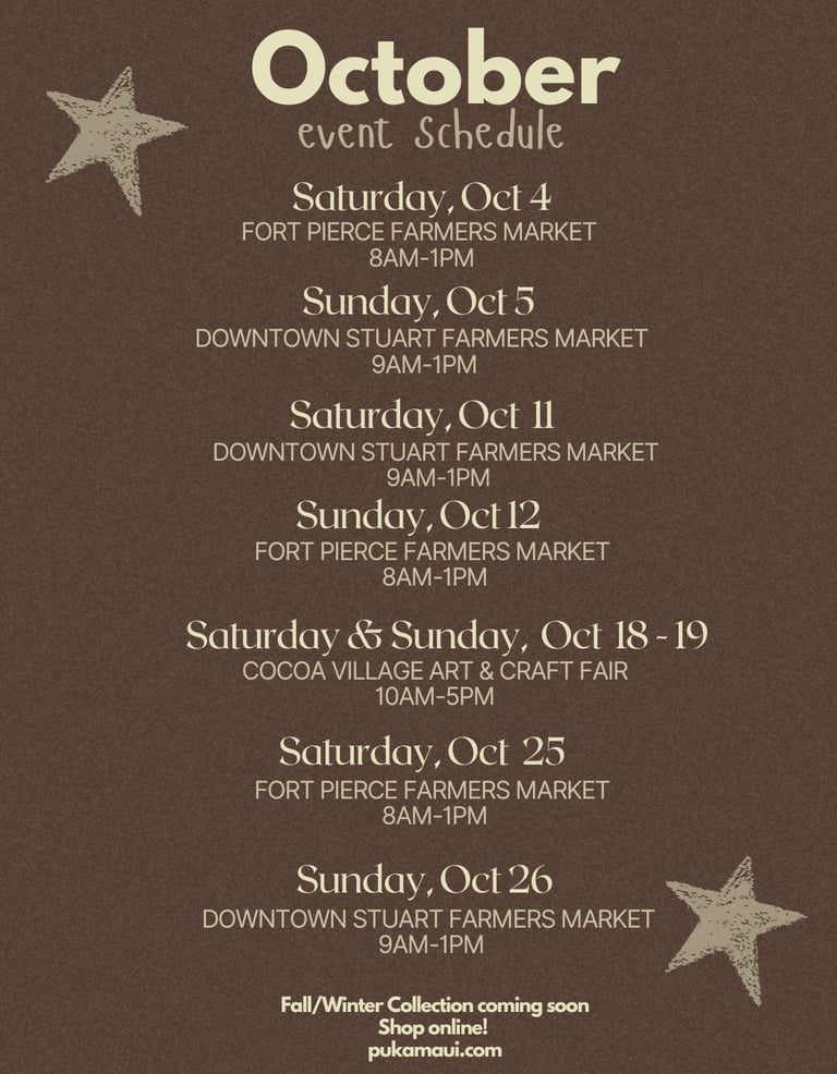 Puka Maui October Schedule