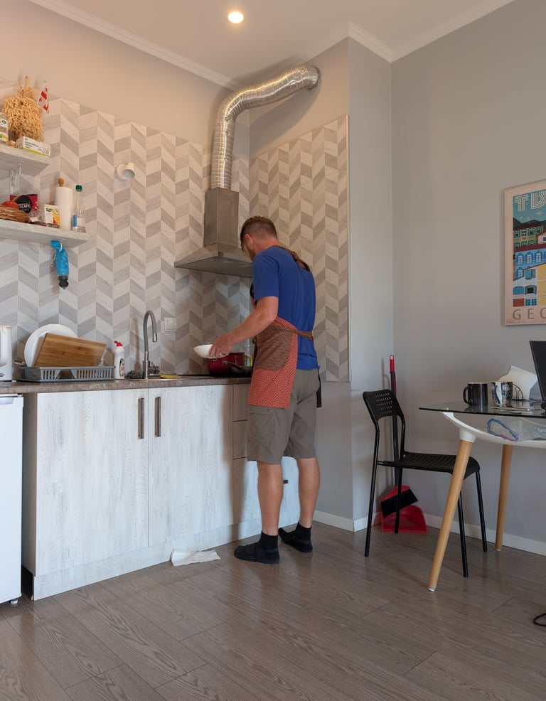 kitchen of Scandinavian Elegance & Georgian Hospitality apartment in Tbilisi Georgia 