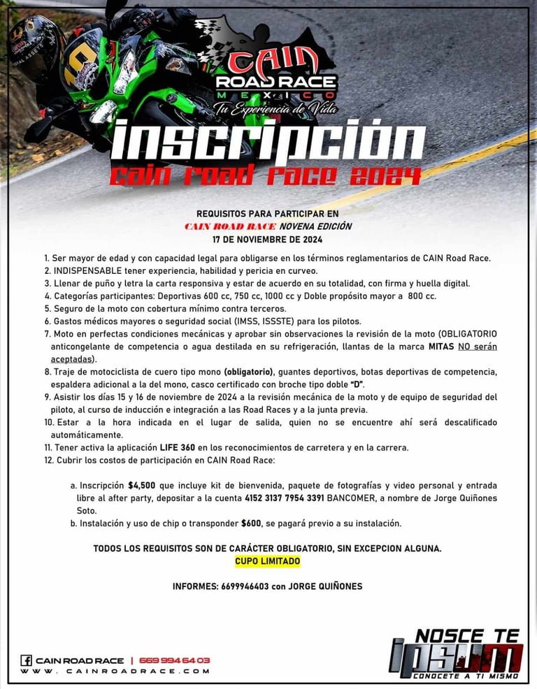 Inscripciones Cain Road Race