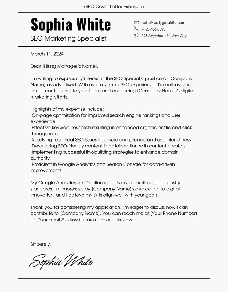 a professional cover letter for a job