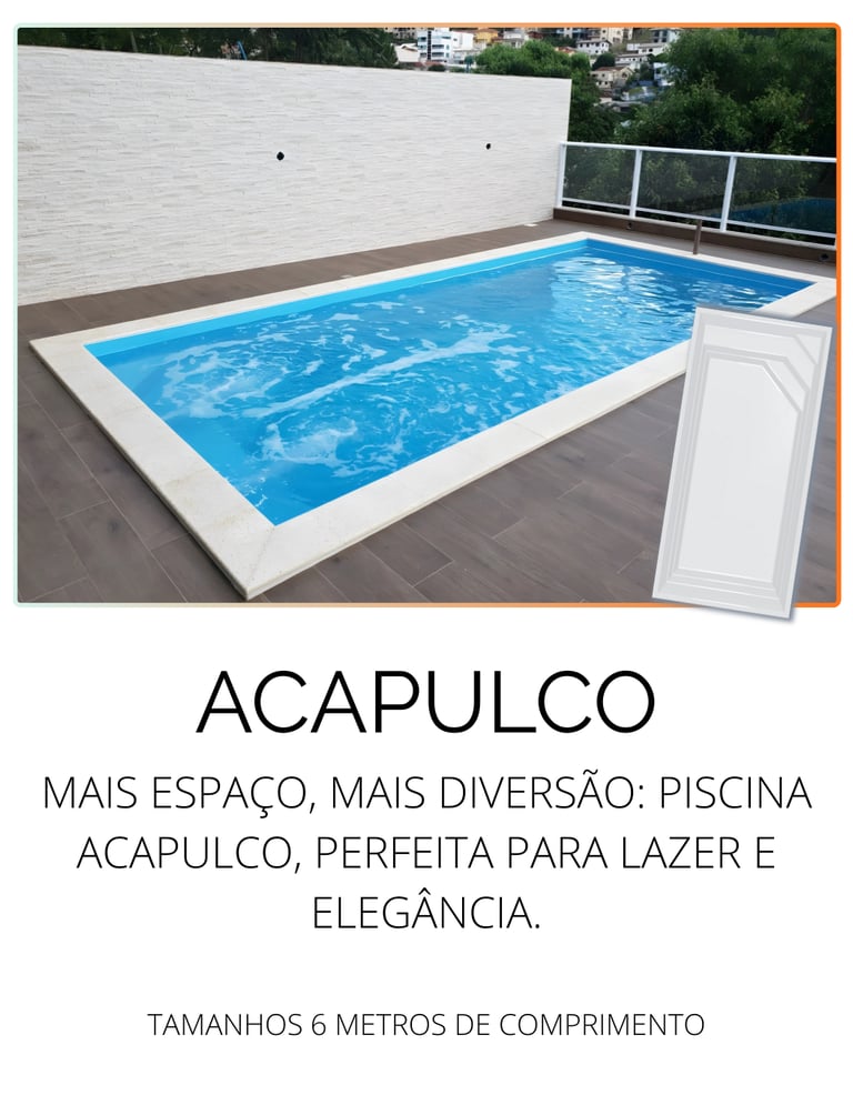 Piscina de fibra Fibratec modelo Acapulco da Sul Piscinas, ampla área de nado com banco aconchegante