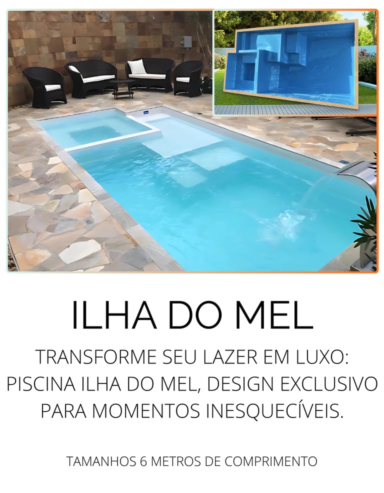 Piscina de fibra Fibratec modelo Ilha do Mel da Sul Piscinas em Gravataí, design exclusivo para área