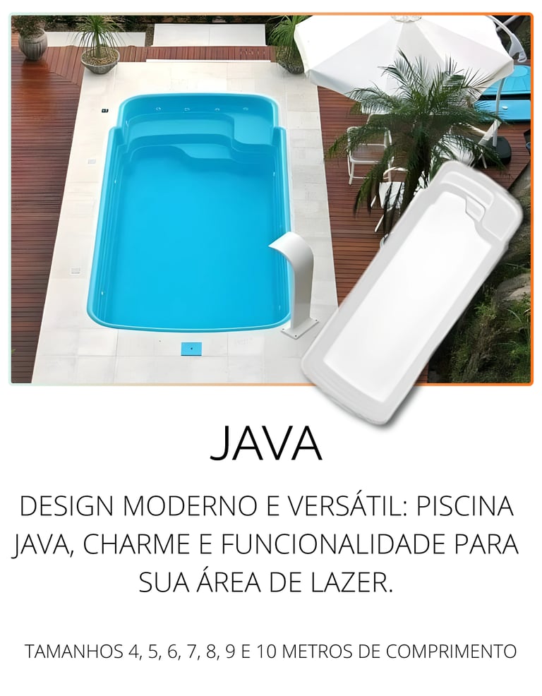 Piscina de fibra modelo Java Fibratec da Sul Piscinas, moderna e versátil para quintal residencial