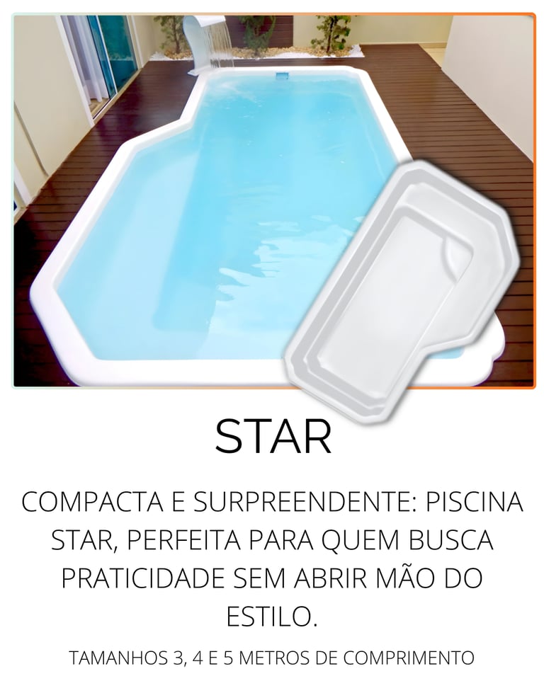 Piscina compacta de fibra modelo Star Fibratec da Sul Piscinas, prática e estilosa para casas menore
