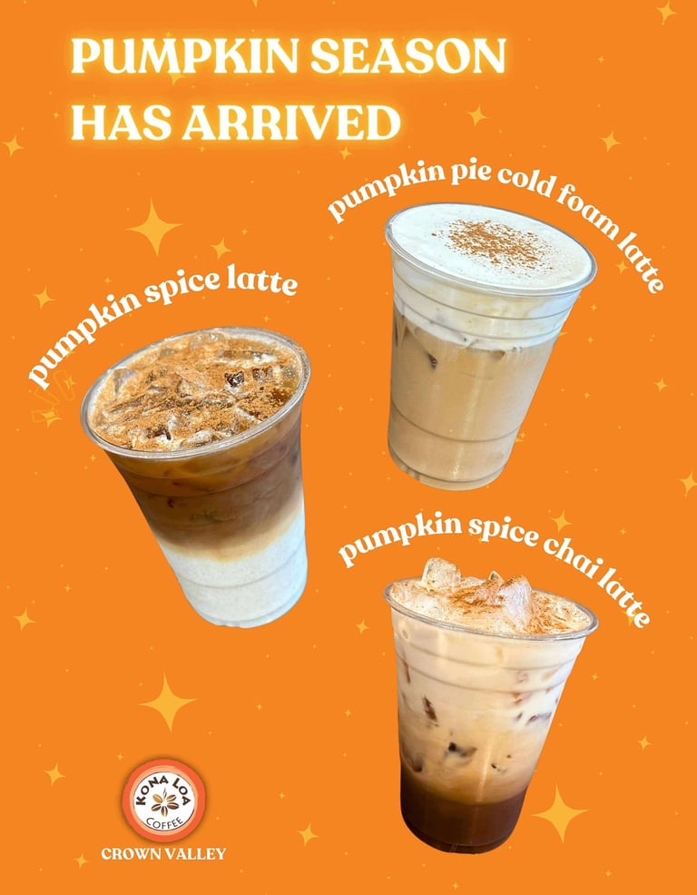 Pumpkin Spice Latte - Pumpkin Season - Seasonal Drinks | Kona Loa Coffee Crown Valley