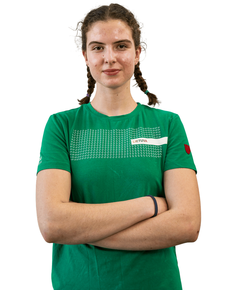 a girl in a green shirt