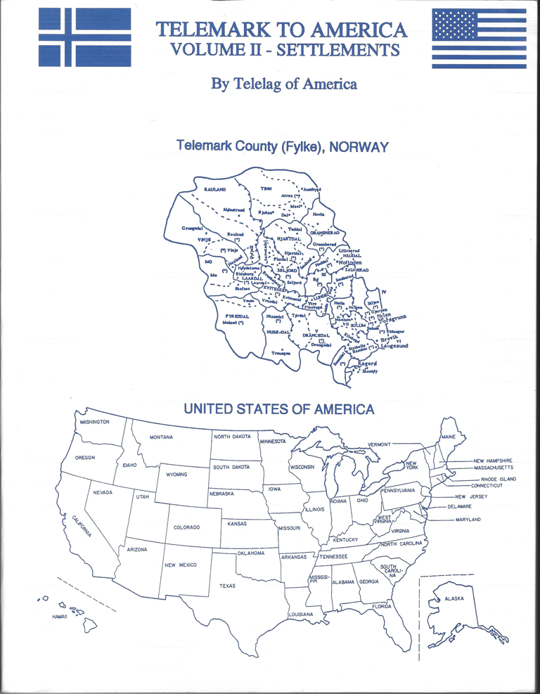 Cover of Telemark to America Vol 2 featuring a map of Telemark and the united states