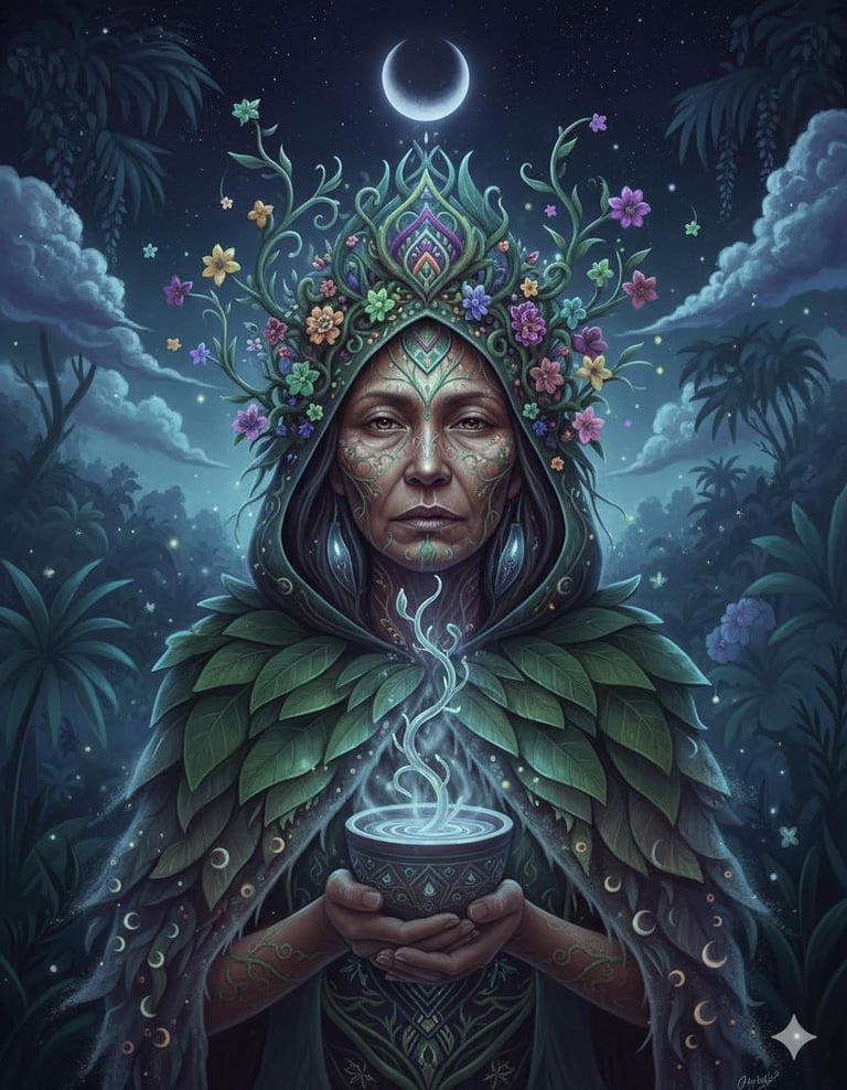Guardiã ancestral da floresta Ayahuasca. Força e sabedoria para os rituais de Ayahuasca