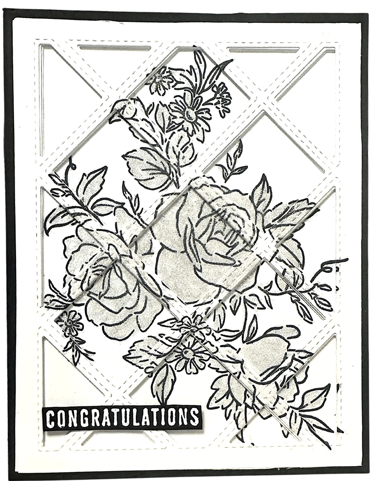 Handmade Congratulations card with 3D lattice on top of shimmery roses.