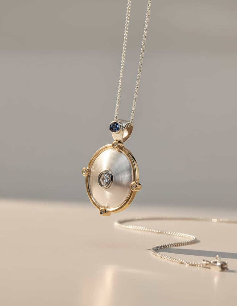 Family Memorial Pendant with articulating Bail and personal details throughout
