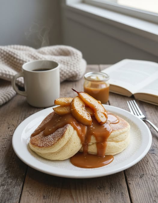 image de pancakes fuffy poire-caramel-beurre-salé, une recette proposée par Herbalife Nutrition