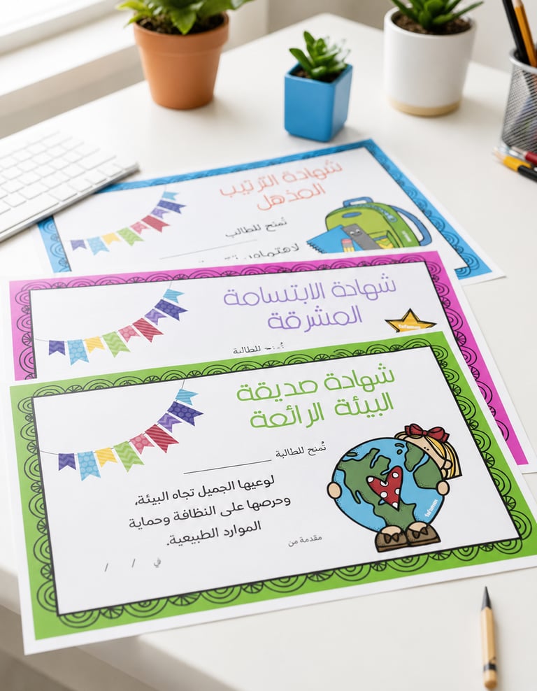 Arabic student achievement certificates printable freebie awards for classrooms