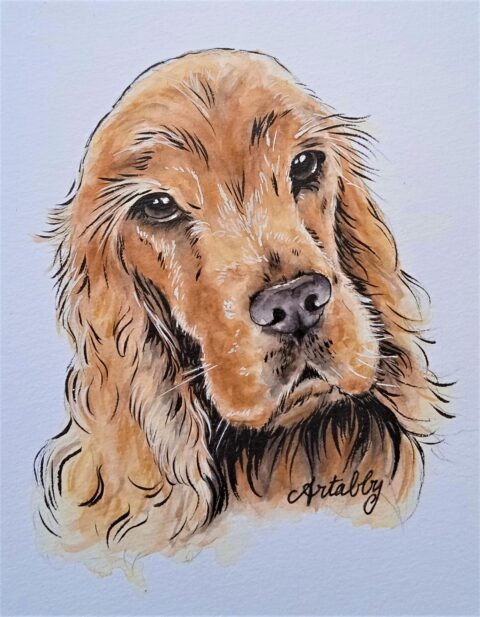 portrait à l'aquarelle et encre de chien d'un chien