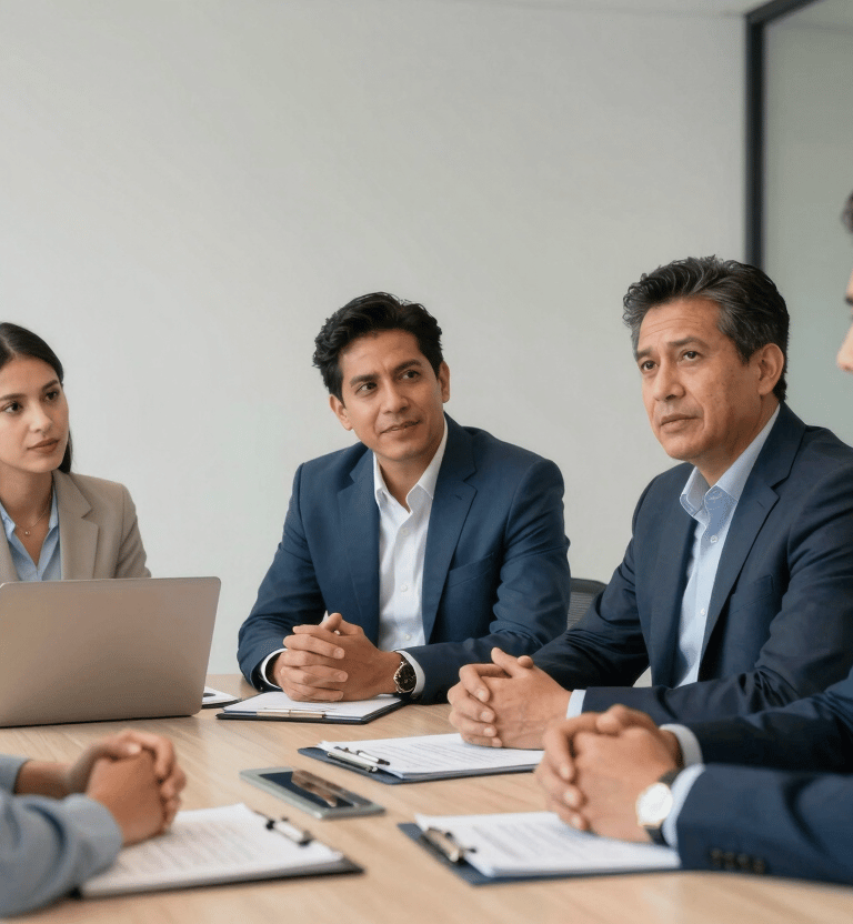 sala de reuniones evaluando criterios de mercado asegurados