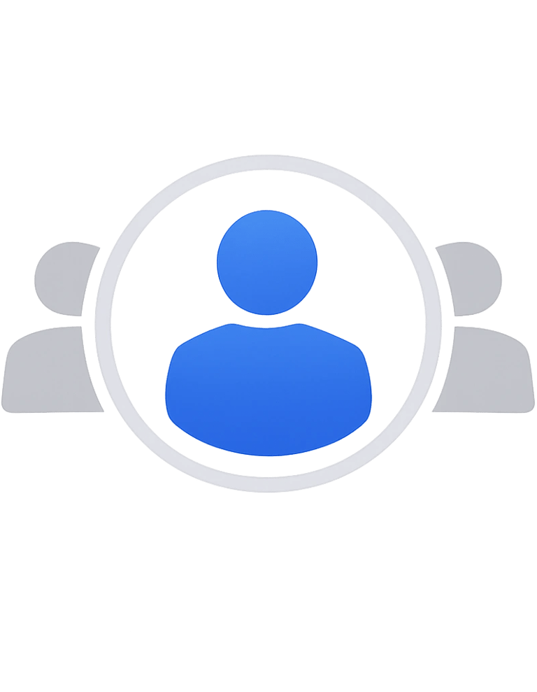 Blue and grey user group icon representing a community, team, or audience on a black background.