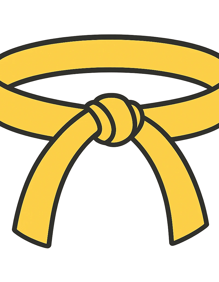 Yellow martial arts belt illustration for karate or judo students on black background.