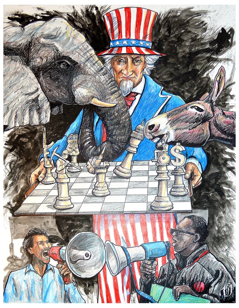 Political discourse with Uncle Sam illustration