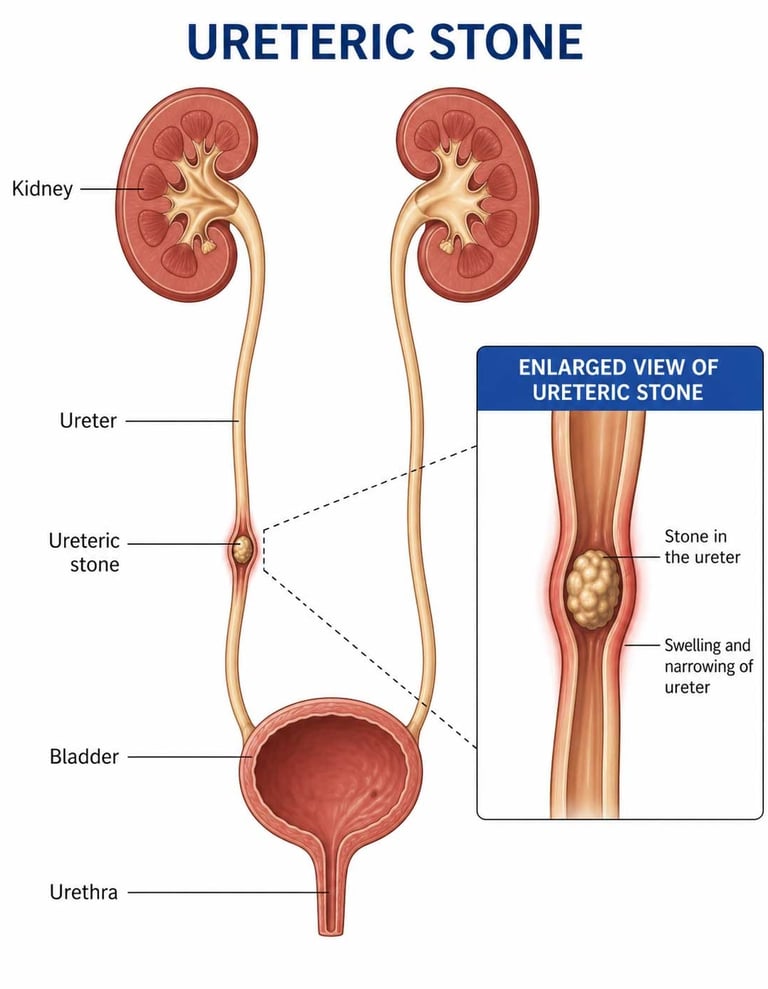 Ureteric stone diagram, Birmingham kidney stone surgeon