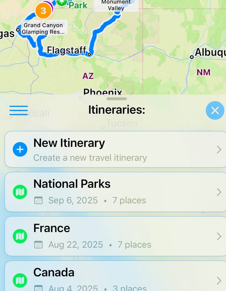 iPhone Maps Itinerary