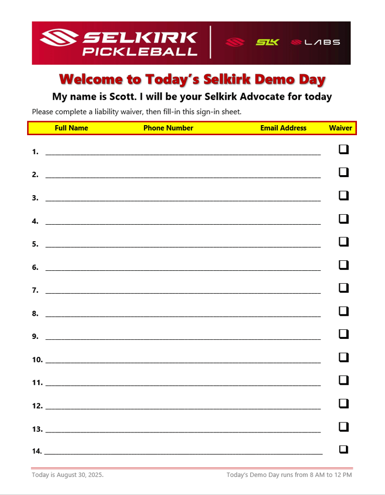 Demo Day Sign-In Template