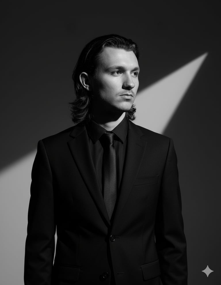 a man in a suit and tie with a black tie
