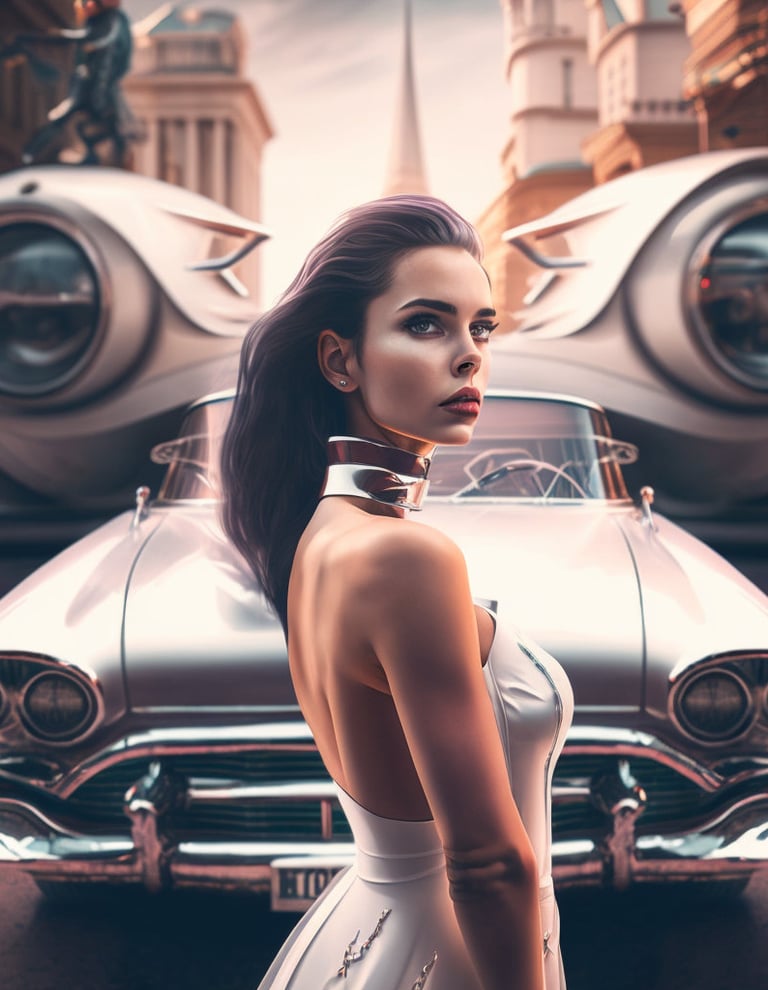 Atomic Dreams Image featuring stunning 50s Retro futuristic Cars and Females