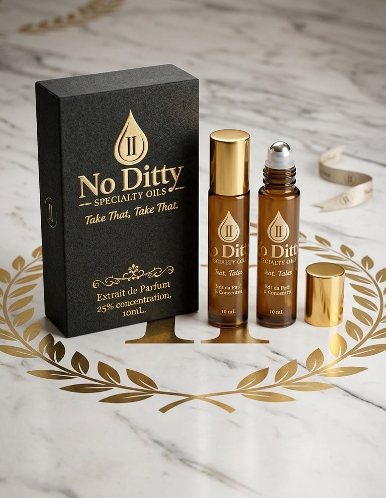 No Ditty Specialty Oil 25% Extrait de Parfum and Jojoba Oil Roll-on bottle and packaging