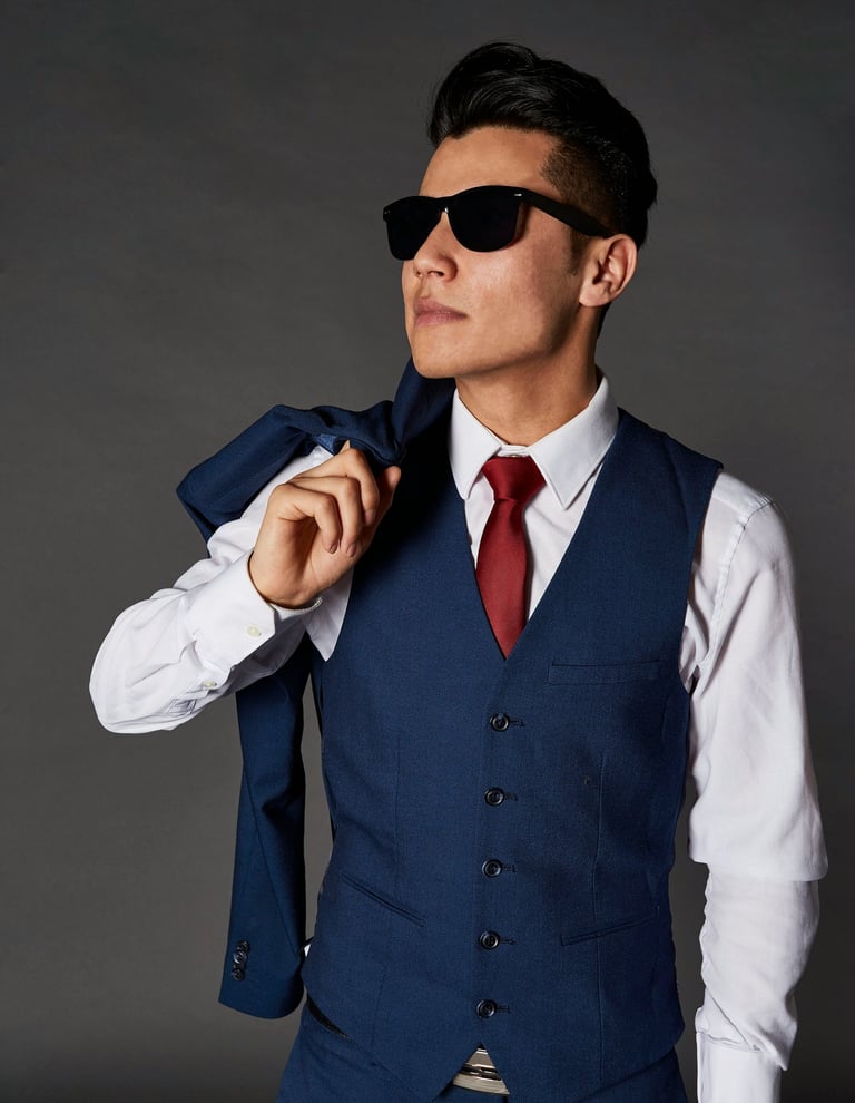 Premium Custom Blue Jacket, White Shirt, Red Tie