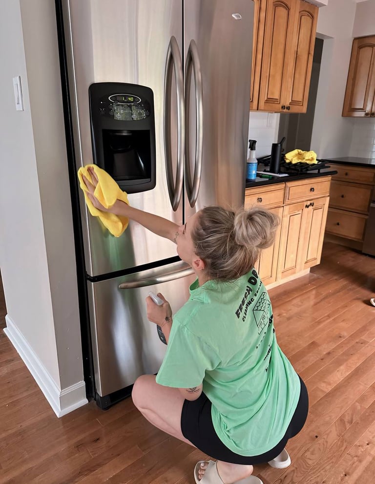 A professional cleaner thoroughly cleans the fridge